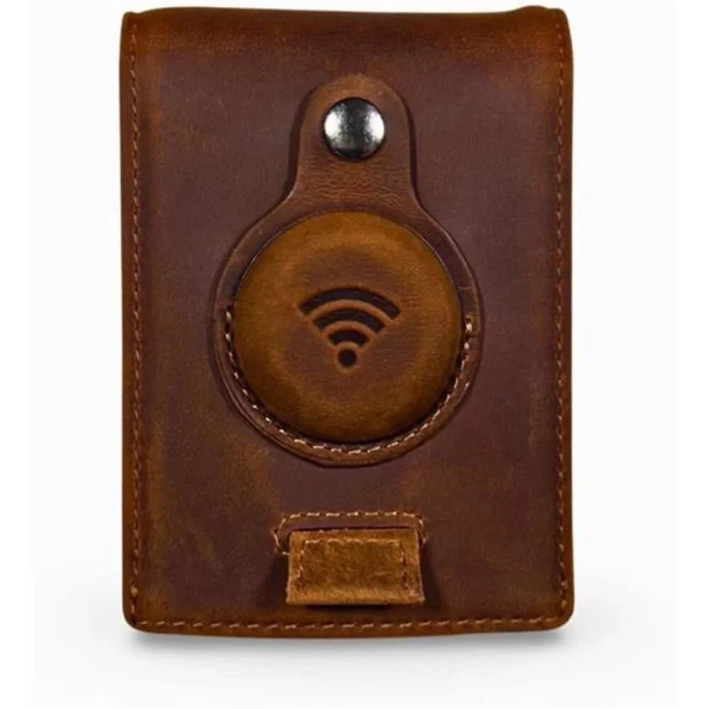 Genuine Leather Airtag Wallet | Credit Card Bifold Wallet for Apple Air Tag GPS